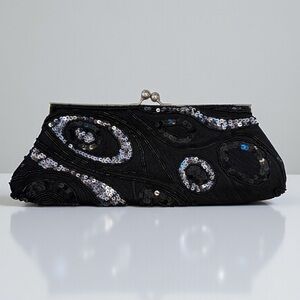 Vintage Formal Elegant Silver & Black Retro Boho Sequin Clutch Handbag